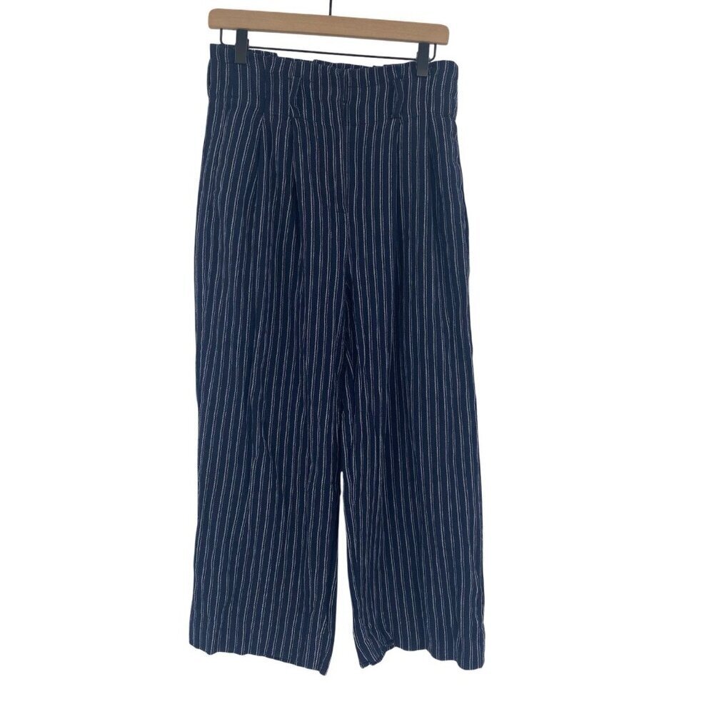 J. Crew Point Sur Paperbag Pants Wide Leg Stripe Navy Blue Size 4